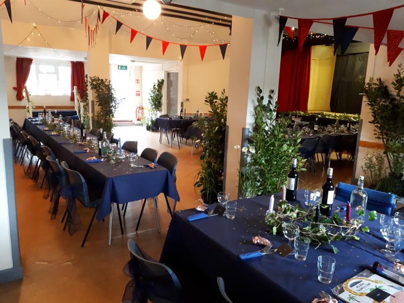 Bickleigh Village Hall set up for a Wedding Celebration